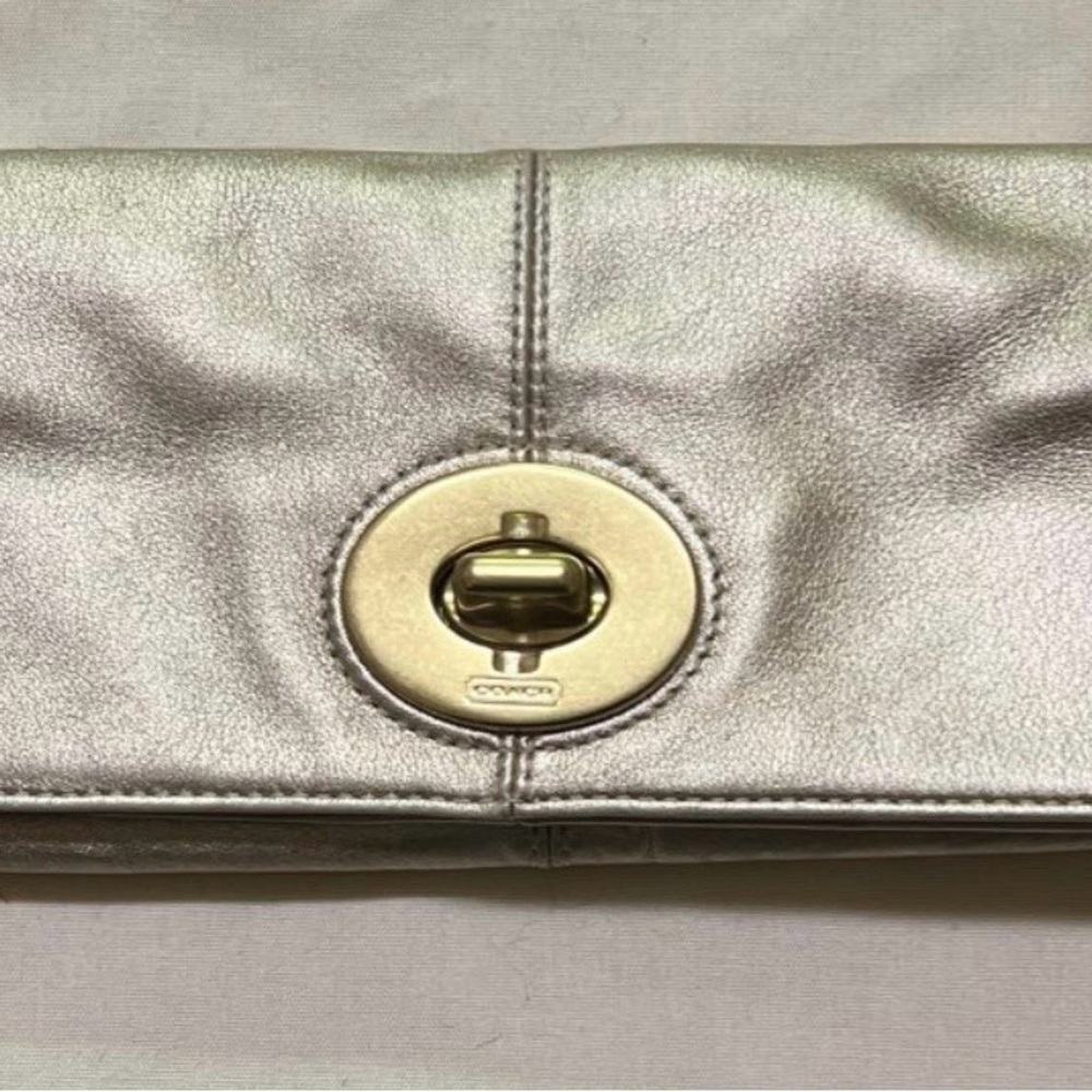 Coach Gold  Metallic Turnlock Clutch